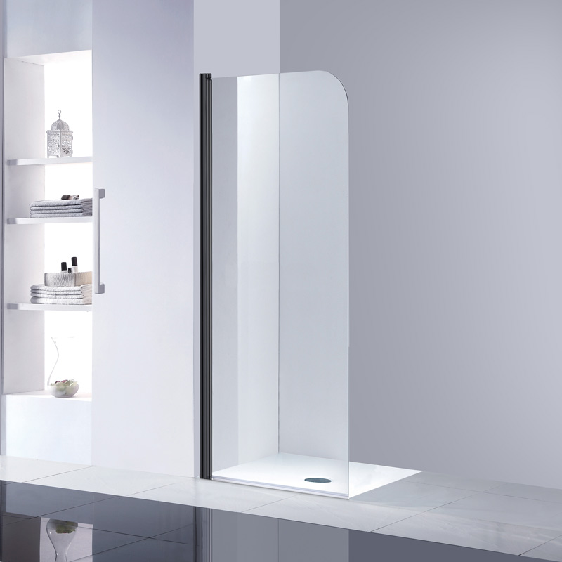 walk-in shower door with black frame