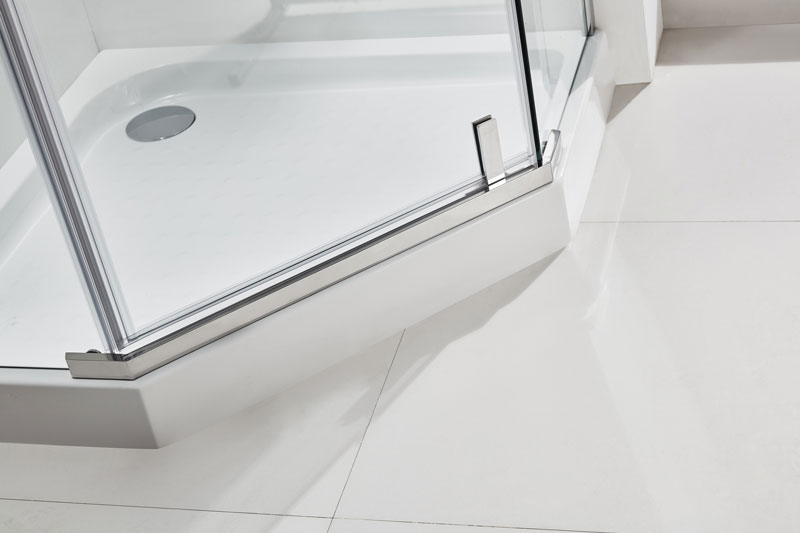 Diamond neo-angle shower enclosure door with pivot hardware and slim profiles