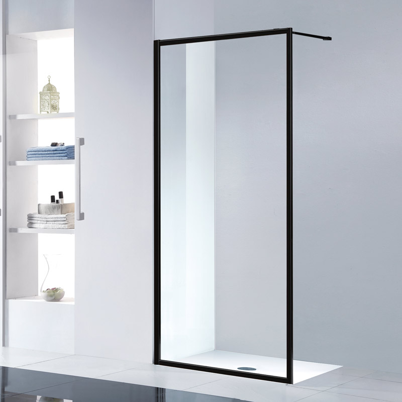 black framed walk-in shower enclosure