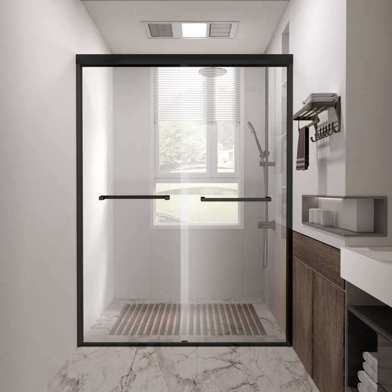 a black framed shower door