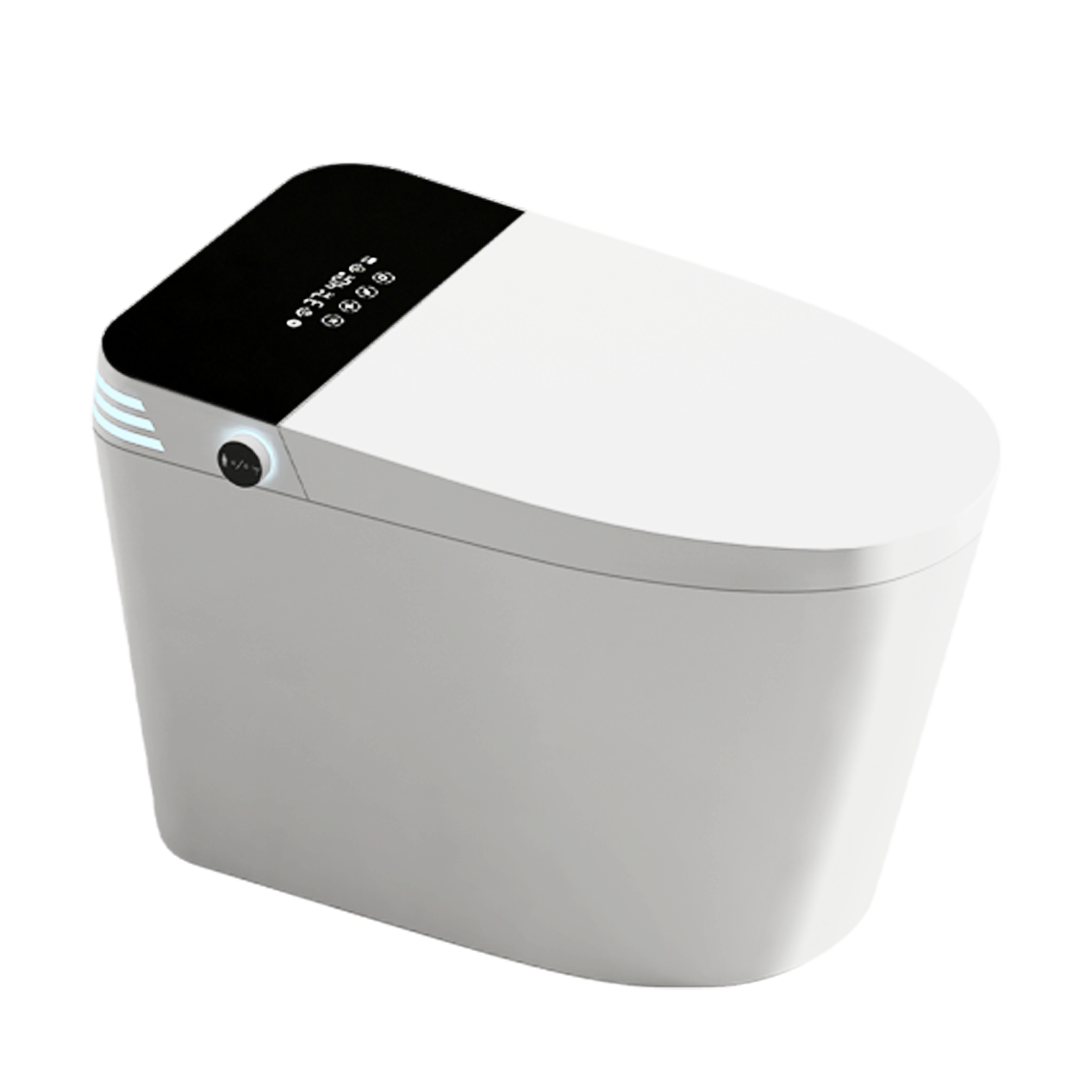 White one-piece smart toilet with a black digital control panel showing 37 degrees and blue LED indicator bars