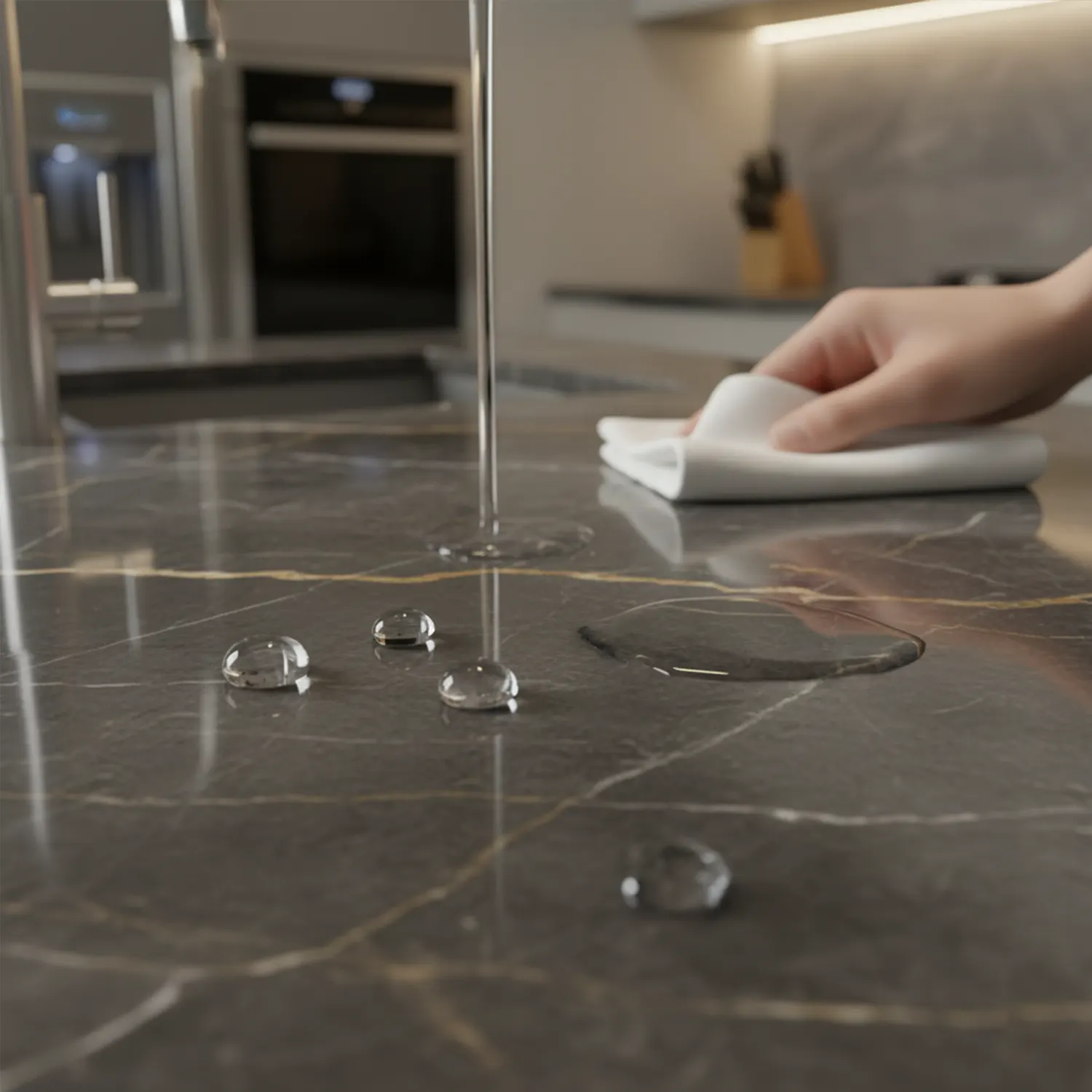 Water beading on a corrosion-resistant PVD-coated shower hardware surface