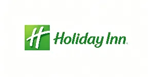 Holiday Inn hotel logo with green square H icon and green cursive brand name on white background
