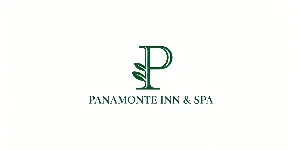Panamonte Inn and Spa logo with dark green letter P and leaf motif above serif brand name on white background