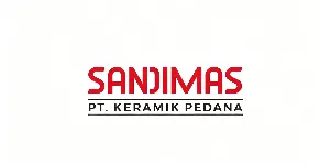 Sanjimas company logo with bold red SANJIMAS lettering and black PT Keramik Pedana subtitle on white background