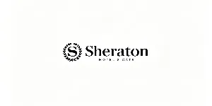 Sheraton Hotels and Resorts logo with circular S emblem and serif brand name in black on white background