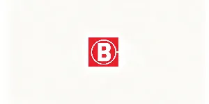 Minimalist red square logo with white letter B and partial circle outline on plain white background