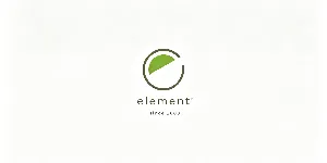 Element three zero brand logo with green leaf circle emblem and lowercase sans-serif lettering on white background