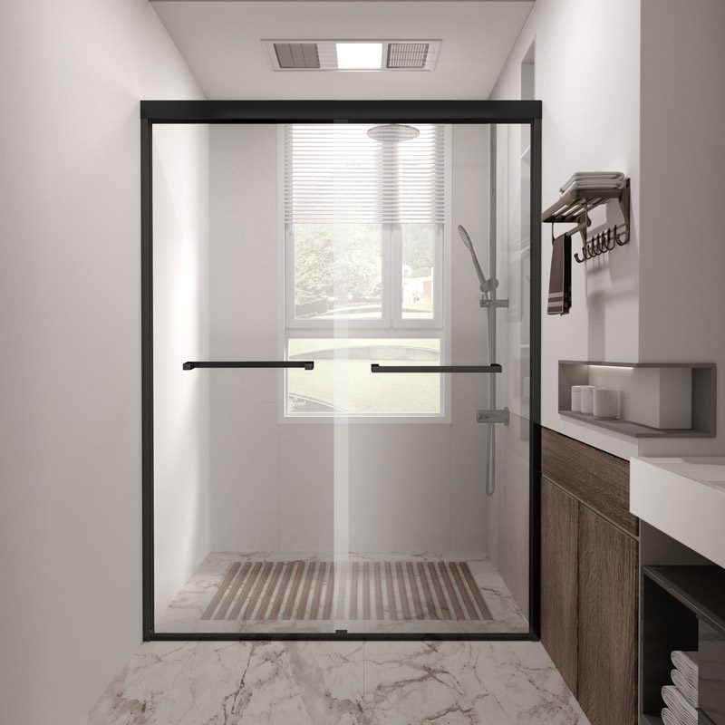 a black framed shower door